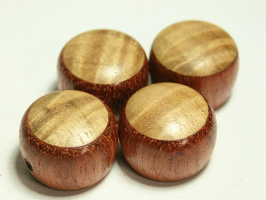 Set of 4 Rosewood Barrel Guitar Knobs Spalted Maple Cap (7/8 dia x 5/8 height)