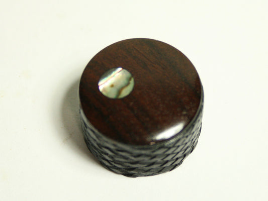 Guitar Knob: Knurled Ebony with Rosewood Cap and Abalone Dot (7/8 dia x 5/8 height)