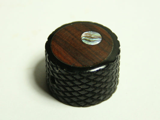 Guitar Knob: Knurled Ebony with Rosewood Inlay and Abalone Dot (7/8 dia x 5/8 height)