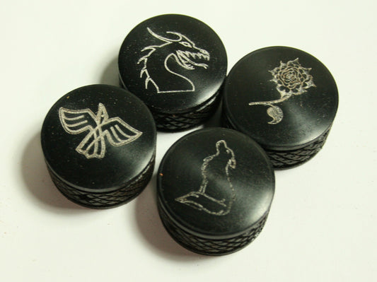 Set of 4 Ebony Guitar Knobs Laser Etching and side carving(7/8 dia x 5/8 height)