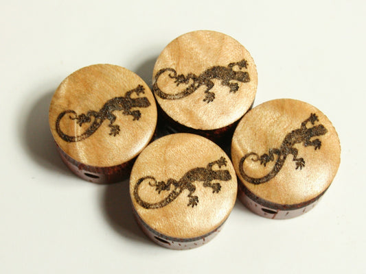 Set of 4 Laser Etched Padauk Guitar Knobs with Figured Maple Cap (7/8 dia x 5/8 height)