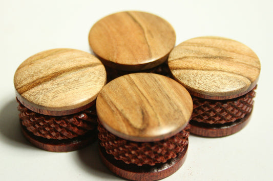 Set of 4 Bloodwood Guitar Knobs with Spalted Maple Cap (7/8 dia x 5/8 height)