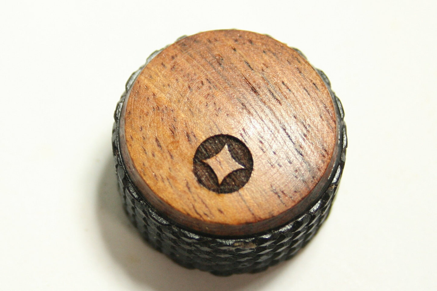 Guitar Knob: Knurled Ebony with Rosewood Cap and Laser Etched Dot (1 inch dia x 11/16 height)