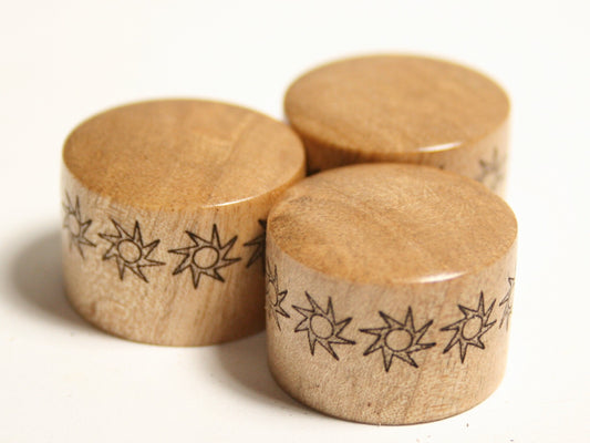 Set of 3 Spalted Maple Guitar Knobs with Laser Etched Sides  (7/8 dia x 5/8 height)