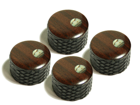 Set of 4 Knurled Ebony Guitar Knobs with Rosewood Cap and Abalone Dot(7/8 dia x 5/8 height)