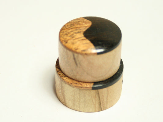 Spalted Maple with Ebony and Mahogany Cap Concentric Stacked Guitar Knob Set 6/8mm  (13/16 dia base, 3/4 dia top)