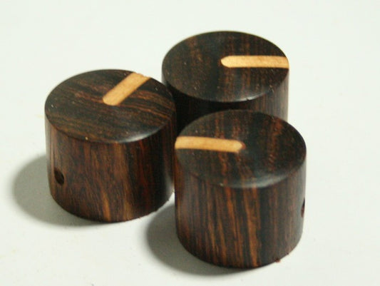 Set of 3 Cocobolo Guitar Knobs with Maple Line Indicator (7/8 dia x 5/8 height)