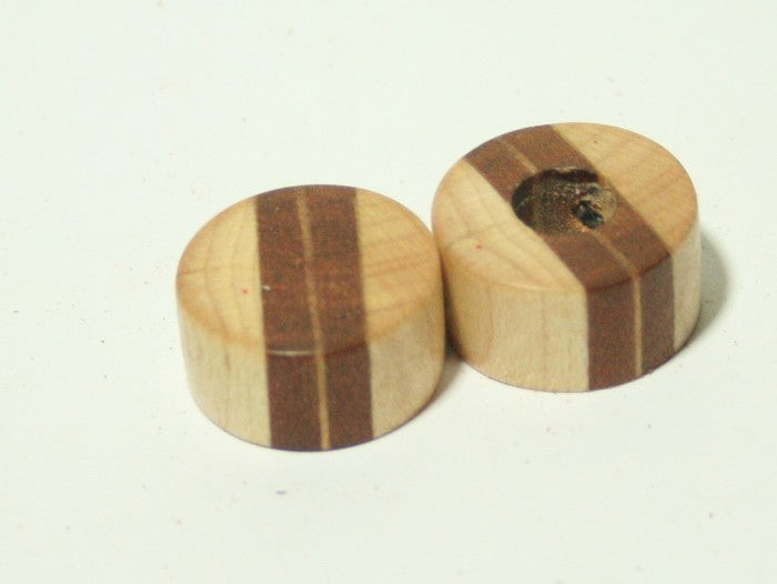 Bloodwood and Maple Concentric Stacked Guitar Knob Set 6/8mm  (7/8 dia base, 13/16 dia top)