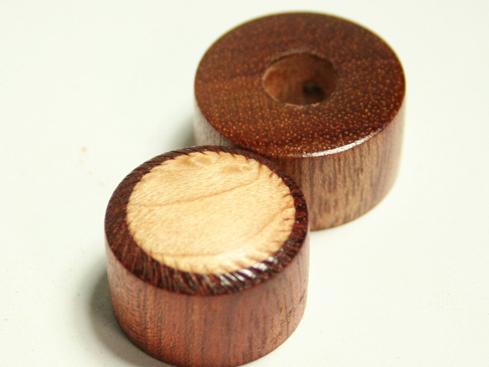 Carved Rosewood with Birdseye Maple Inlay Concentric Stacked Guitar Knob Set 6/8mm  (13/16 dia base, 3/4 dia top)